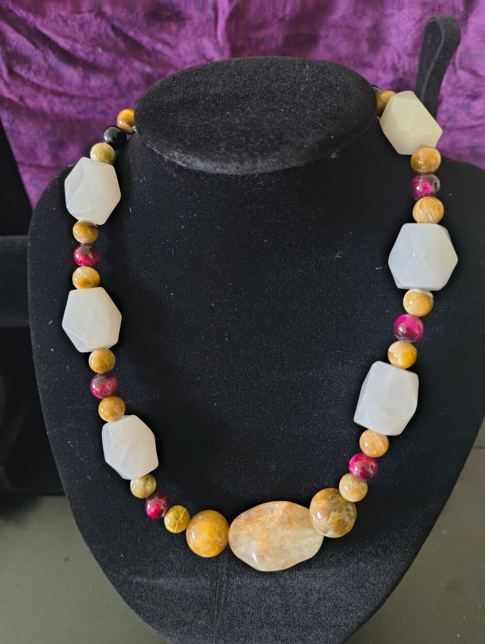 Beautiful Natural Gemstone Necklace. Estate Find. Adjustable. Nice Weight To It.